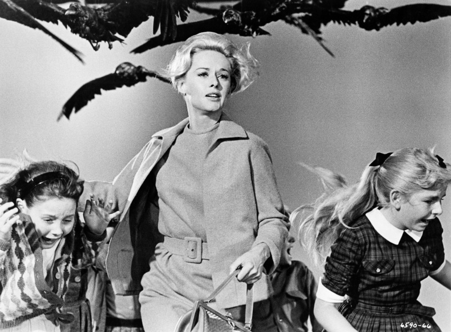 Tippi Hedren and children in a scene from THE BIRDS, 1963.